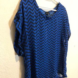 Plus Size Sheer Blouse - Blue & Black Chevron